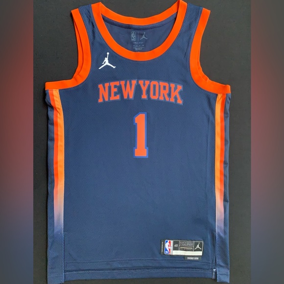 NWT Jordan Obi Toppin New York Knicks #1 Blue Statement Swingman Jersey 40 Men S - Picture 3 of 7